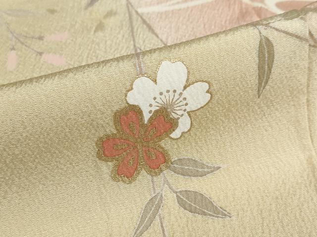 平和屋着物●訪問着　駒刺繍　エ霞草花文　暈し染め　金彩　正絹　逸品　DABD9883ud