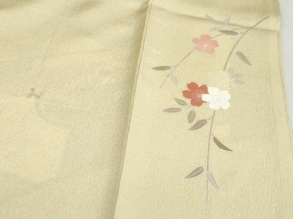 平和屋着物●訪問着　駒刺繍　エ霞草花文　暈し染め　金彩　正絹　逸品　DABD9883ud