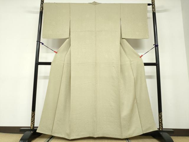 平和屋着物●上質な色無地　南天地紋　黄海松茶色　正絹　逸品　DABD9894ud