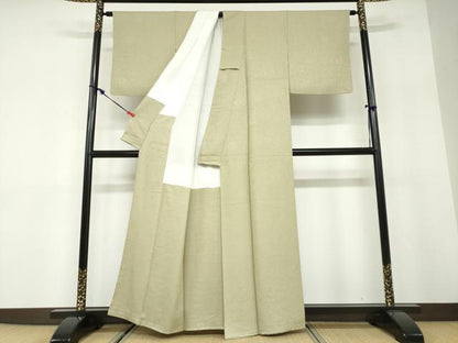 平和屋着物●上質な色無地　南天地紋　黄海松茶色　正絹　逸品　DABD9894ud