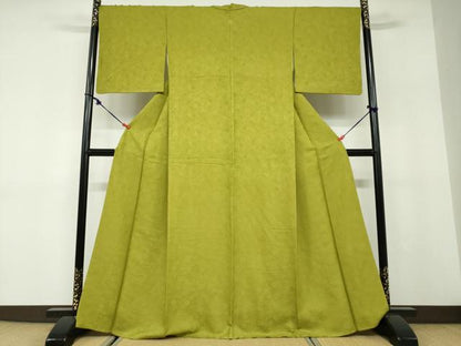平和屋着物●上質な色無地　舞花地紋　菜種油色　正絹　逸品　DABD9896ud
