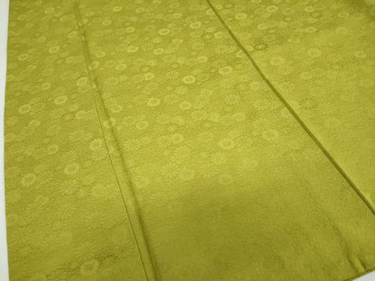 平和屋着物●上質な色無地　舞花地紋　菜種油色　正絹　逸品　DABD9896ud