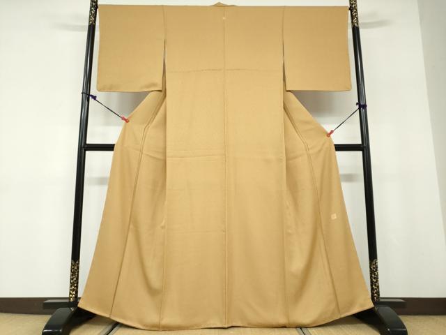 平和屋着物●上質な色無地　森輝雄　箔散らし地紋　黄唐茶色　正絹　逸品　未使用　DABD9899ud
