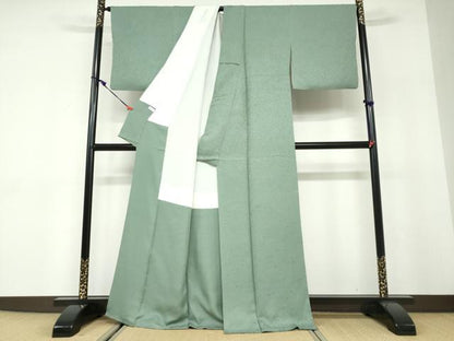 平和屋着物●上質な色無地　草花地紋　麹塵色　正絹　逸品　DABD9901ud