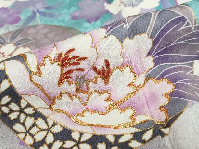 平和屋着物●豪華振袖　駒刺繍　花丸文　暈し染め　金彩　正絹　逸品　DABD9905ud