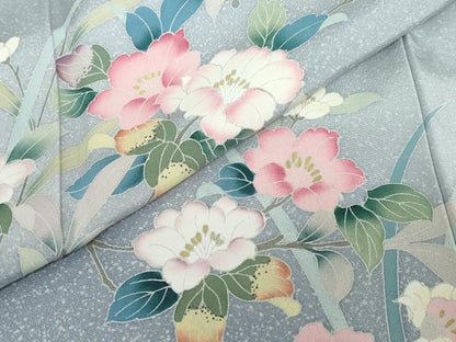 平和屋着物●訪問着　友禅　草花文　正絹　逸品　DABD9907ud