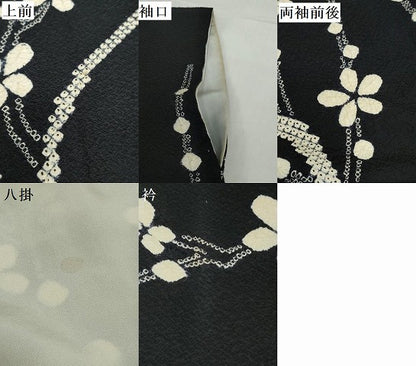 平和屋着物●訪問着　絞り　枝花文　黒地　正絹　逸品　DABD9909ud
