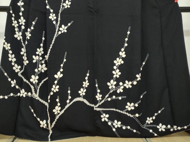 平和屋着物●訪問着　絞り　枝花文　黒地　正絹　逸品　DABD9909ud