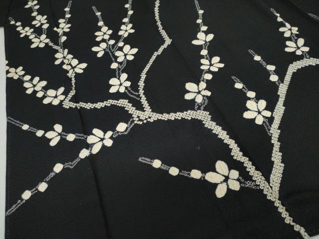 平和屋着物●訪問着　絞り　枝花文　黒地　正絹　逸品　DABD9909ud