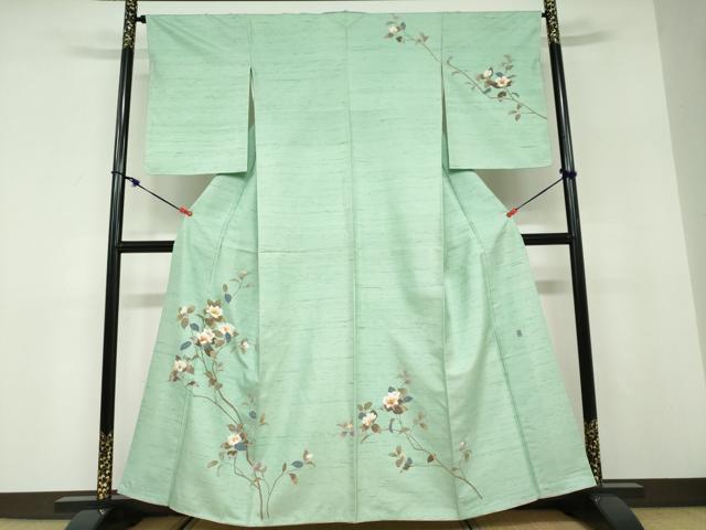 平和屋着物●訪問着　白山紬　友禅　作家物　枝花文　正絹　逸品　未使用　DABD9918ud