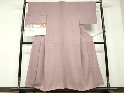 平和屋着物●京加賀友禅　百貫達雄監修　色無地　加賀の四季　紋意匠　薄葡萄色　反端付き　正絹　逸品　DABD9919ud