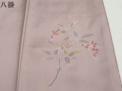 平和屋着物●京加賀友禅　百貫達雄監修　色無地　加賀の四季　紋意匠　薄葡萄色　反端付き　正絹　逸品　DABD9919ud