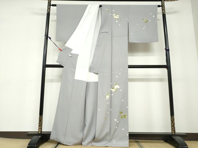 平和屋着物●訪問着　草花丸文　金彩　反端付き　正絹　逸品　DABD9920ud