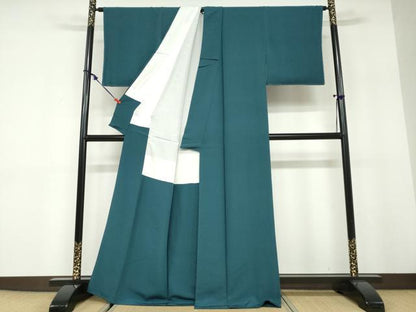 平和屋着物●上質な色無地　堅牢染　高麗納戸色　反端付き　正絹　逸品　DABD9922ud