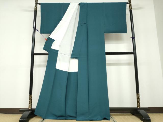 平和屋着物●上質な色無地　堅牢染　高麗納戸色　反端付き　正絹　逸品　DABD9922ud