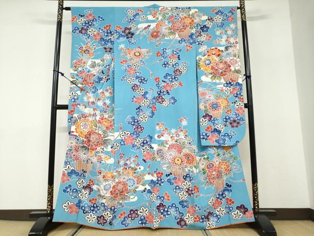 平和屋着物●豪華振袖　型染　飾花文　正絹　逸品　DABD9923ud