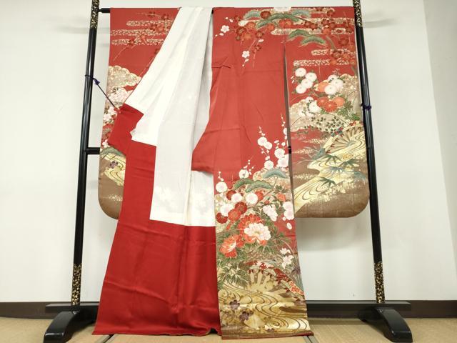 平和屋着物●豪華振袖　駒刺繍　片輪車草花文　暈し染め　金彩　正絹　逸品　DABD9924ud