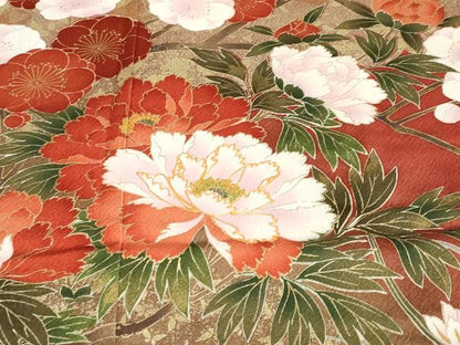 平和屋着物●豪華振袖　駒刺繍　片輪車草花文　暈し染め　金彩　正絹　逸品　DABD9924ud