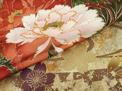 平和屋着物●豪華振袖　駒刺繍　片輪車草花文　暈し染め　金彩　正絹　逸品　DABD9924ud