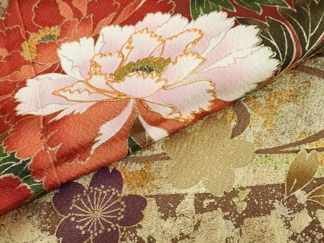 平和屋着物●豪華振袖　駒刺繍　片輪車草花文　暈し染め　金彩　正絹　逸品　DABD9924ud