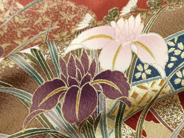 平和屋着物●豪華振袖　駒刺繍　片輪車草花文　暈し染め　金彩　正絹　逸品　DABD9924ud