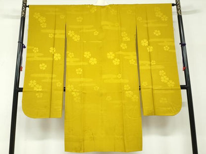 平和屋着物●振袖用長襦袢　無双仕立て　エ霞舞花地紋　撫子　櫨染色　やまと誂製　正絹　逸品　DABD9930ud