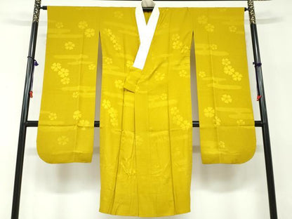平和屋着物●振袖用長襦袢　無双仕立て　エ霞舞花地紋　撫子　櫨染色　やまと誂製　正絹　逸品　DABD9930ud