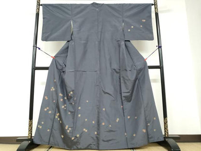 平和屋着物●訪問着　作家物　紬地　舞葉文　楓　正絹　逸品　DABD9939ud