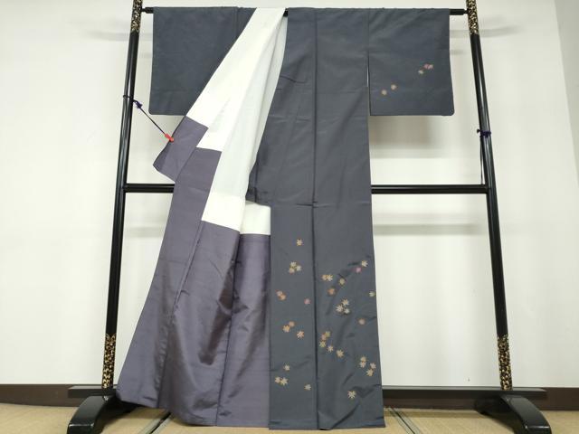 平和屋着物●訪問着　作家物　紬地　舞葉文　楓　正絹　逸品　DABD9939ud