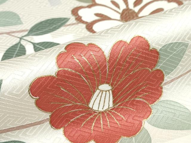 平和屋着物●訪問着　駒刺繍　格子枝椿文　金彩　正絹　逸品　DABD9942ud