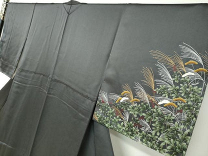 平和屋着物●訪問着　秋草文　黒地　金彩　ますいわ屋扱い　正絹　逸品　DABD9945ud