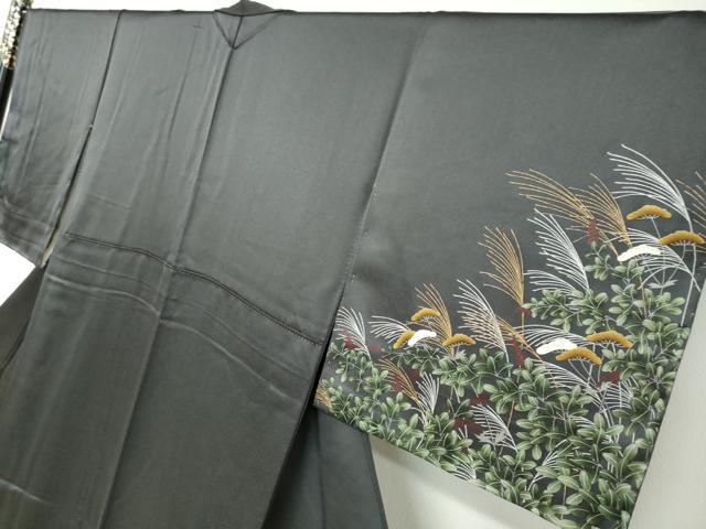 平和屋着物●訪問着　秋草文　黒地　金彩　ますいわ屋扱い　正絹　逸品　DABD9945ud