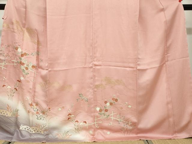 平和屋着物●訪問着　駒刺繍　草花文　暈し染め　金彩　正絹　逸品　未使用　DABD9946ud