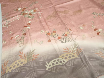 平和屋着物●訪問着　駒刺繍　草花文　暈し染め　金彩　正絹　逸品　未使用　DABD9946ud
