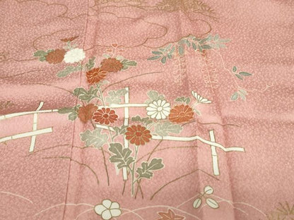 平和屋着物●訪問着　駒刺繍　草花文　暈し染め　金彩　正絹　逸品　未使用　DABD9946ud
