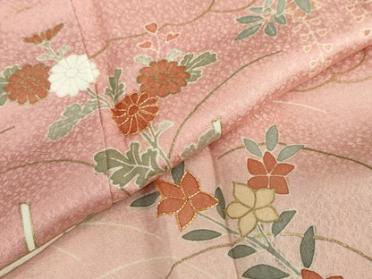 平和屋着物●訪問着　駒刺繍　草花文　暈し染め　金彩　正絹　逸品　未使用　DABD9946ud