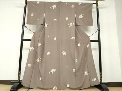 平和屋着物●上質な小紋　貝合わせ草花文　金彩　正絹　逸品　DABD9947ud