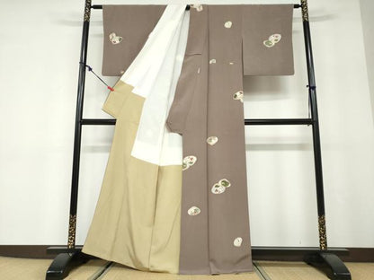平和屋着物●上質な小紋　貝合わせ草花文　金彩　正絹　逸品　DABD9947ud