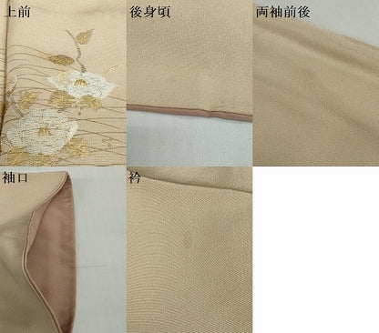 平和屋着物●訪問着　竹屋町刺繍　草花文　枝椿　金彩　正絹　逸品　DABD9948ud