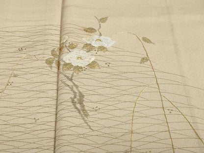 平和屋着物●訪問着　竹屋町刺繍　草花文　枝椿　金彩　正絹　逸品　DABD9948ud