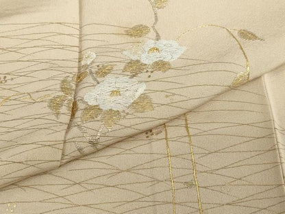 平和屋着物●訪問着　竹屋町刺繍　草花文　枝椿　金彩　正絹　逸品　DABD9948ud