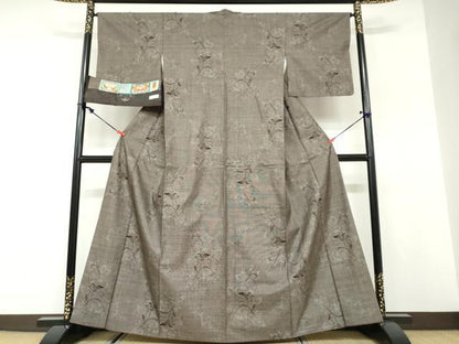平和屋着物●本場大島紬　9マルキ　古代染色純泥染　草花文　平武則作　証紙付き　正絹　逸品　DABD9949ud