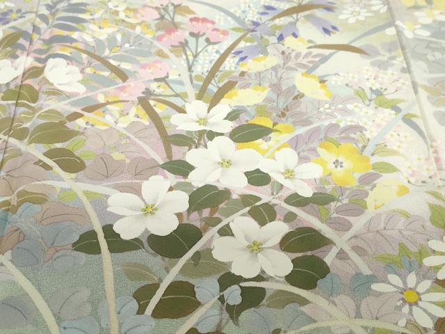 平和屋着物●訪問着　作家物　手描き　草花文　暈し染め　正絹　逸品　未使用　DABD9952ud