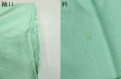 平和屋着物●上質な色無地　立波地紋　若緑色　正絹　逸品　DABD9954ud