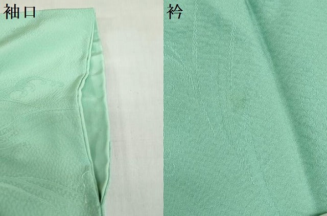 平和屋着物●上質な色無地　立波地紋　若緑色　正絹　逸品　DABD9954ud