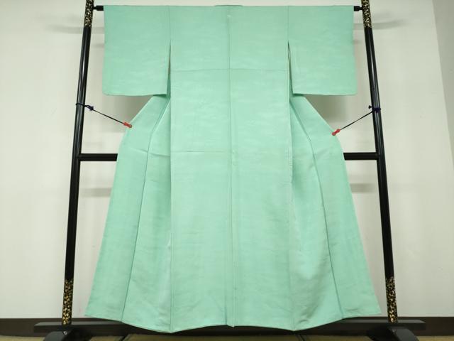 平和屋着物●上質な色無地　立波地紋　若緑色　正絹　逸品　DABD9954ud