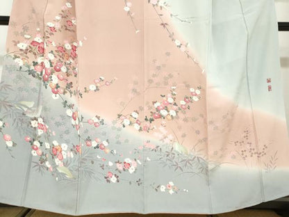 平和屋着物●京加賀友禅　百貫達雄　訪問着　花鳥文　暈し染め　正絹　逸品　DABD9959ud