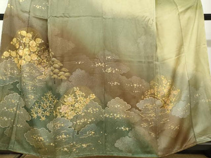 平和屋着物●訪問着　手描き　駒刺繍　雲取り草花文　暈し染め　金銀彩　正絹　逸品　未使用　DABD9960ud