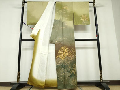 平和屋着物●訪問着　手描き　駒刺繍　雲取り草花文　暈し染め　金銀彩　正絹　逸品　未使用　DABD9960ud