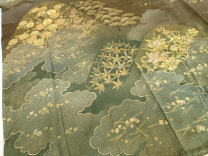 平和屋着物●訪問着　手描き　駒刺繍　雲取り草花文　暈し染め　金銀彩　正絹　逸品　未使用　DABD9960ud